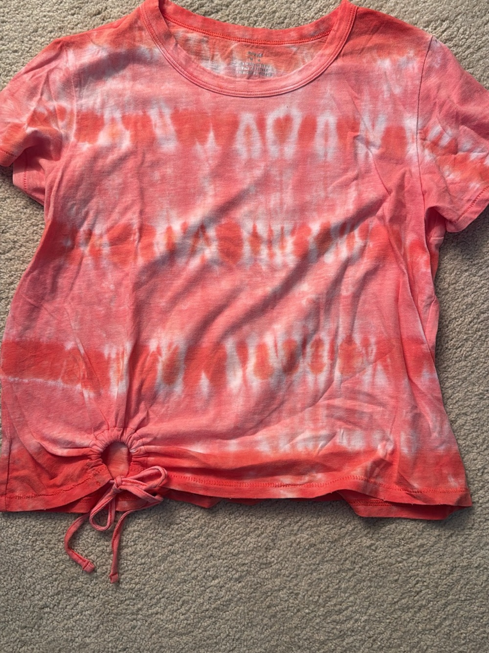 Coral Tie-Dye Short Sleeve Tie-Front Tee